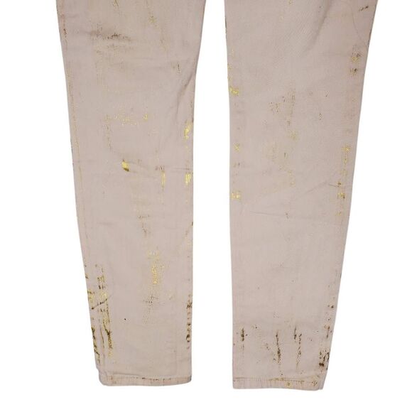 Vanilla Star Zip Fly Gold Splatter Paint Stretch Skinny Jeans Pink & Gold Size 5 - Picture 7 of 14